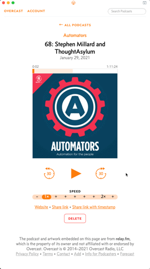 Overcast web app con Unite