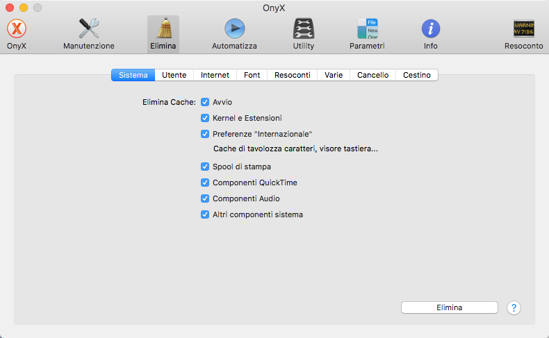 Manutenzione del Mac con Onyx