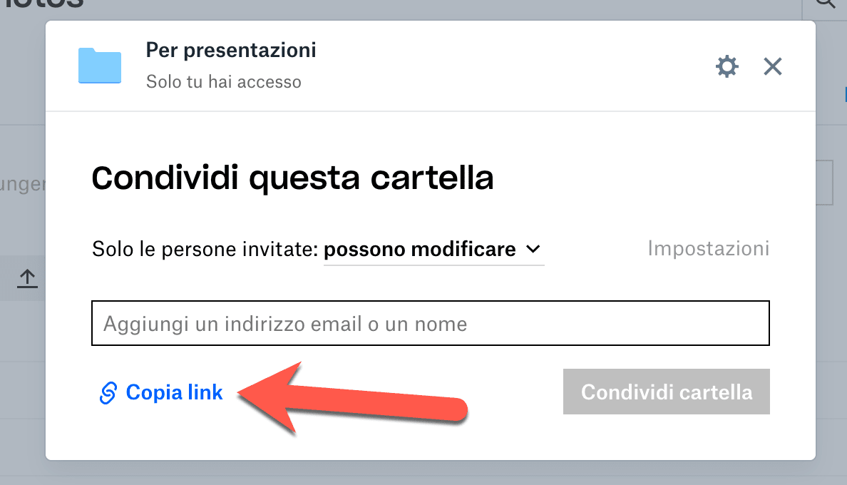 Copiare link Dropbox
