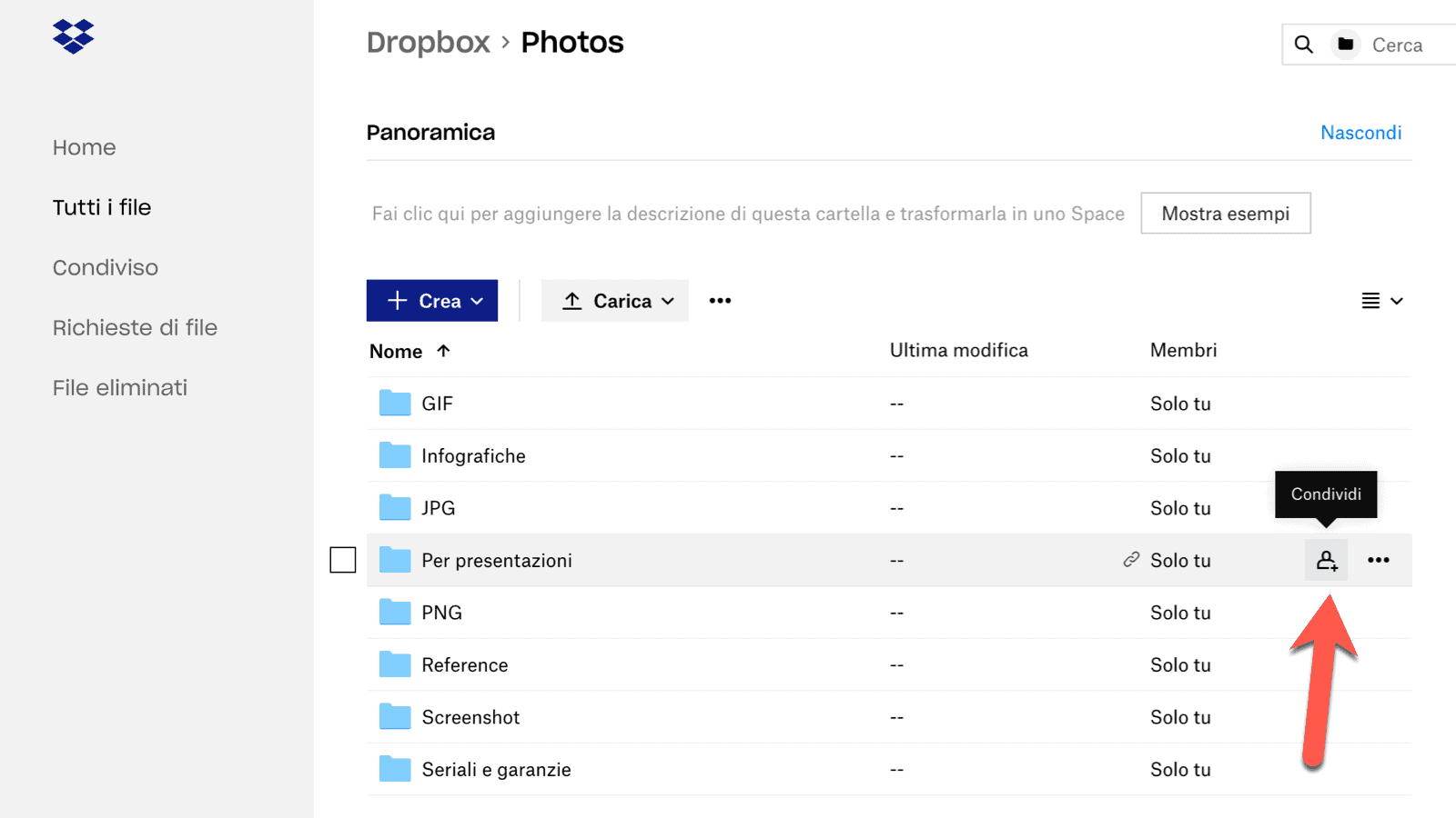 Condividi cartella Dropbox